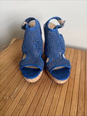 Lucky Brand Blue Lace Cork Wedge Sandals